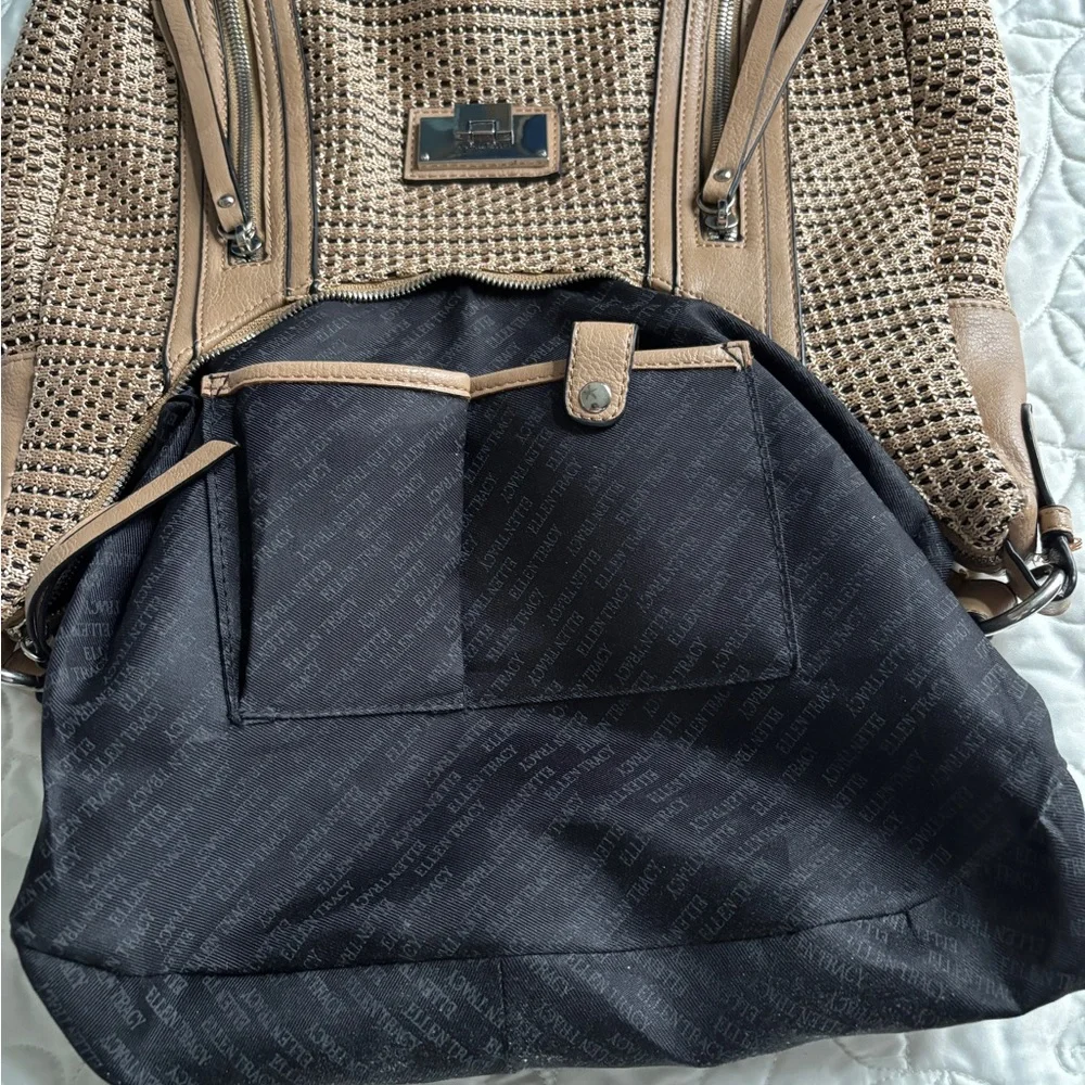 Ellen Tracy Tan Woven Shoulder Bag